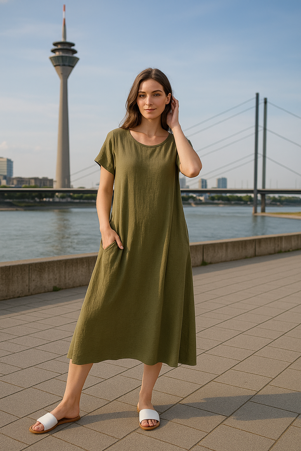 Luftiges Sommerkleid – Khaki – Bis Größe 44