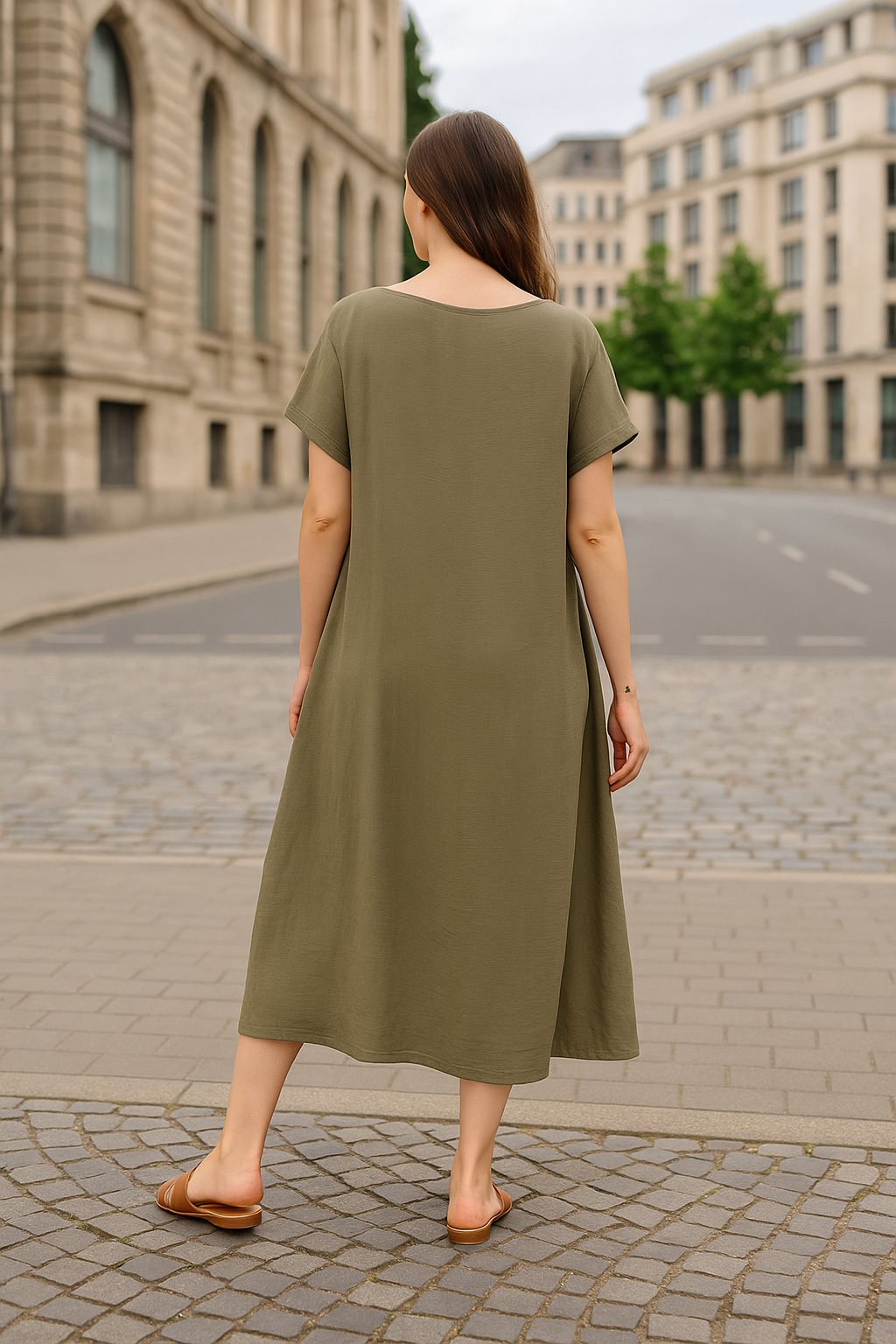 Luftiges Sommerkleid – Khaki – Bis Größe 44