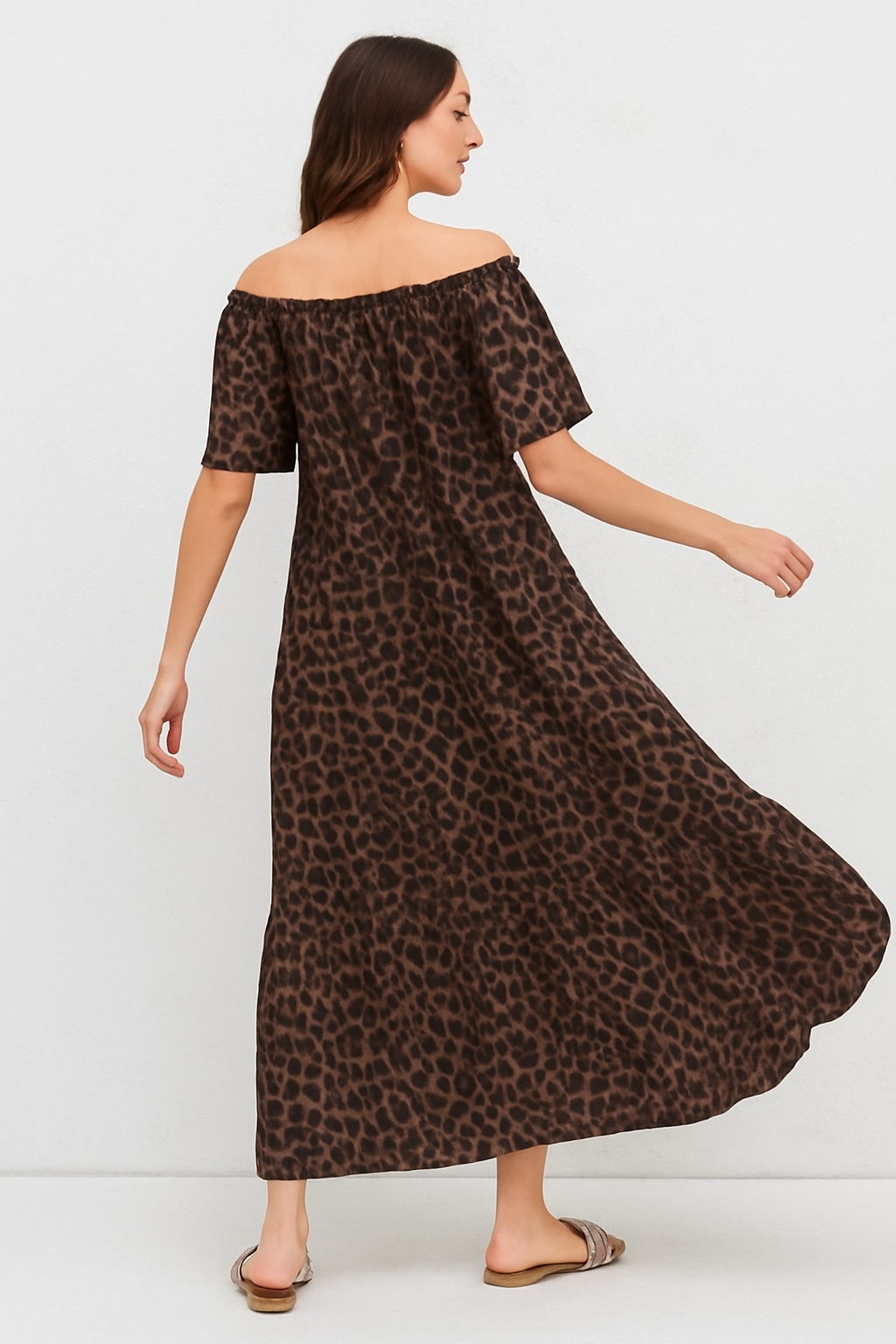 Leopardenmuster Maxikleid – Schulterfrei
