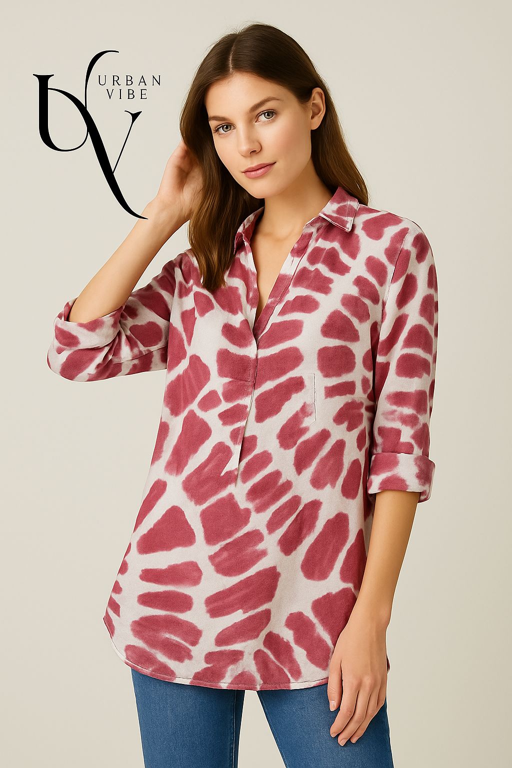 Urban Vibe Batik-Bluse in Beere – One Size, locker & modern